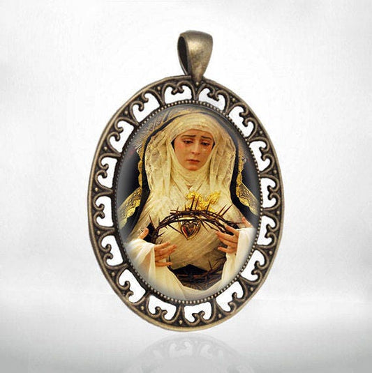 Our Lady of Sorrows Virgin Mary Medal Catholic Bronze Tone Christian Jewelry NEW