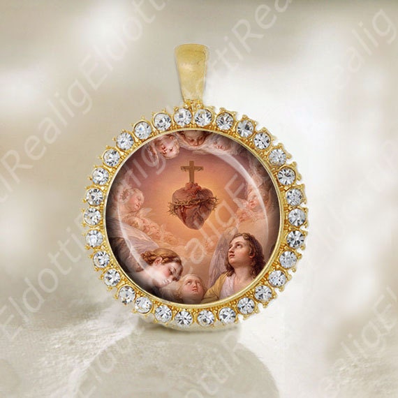 Jesus Sacred Heart And Angels Medal Catholic Religious Jewelry
