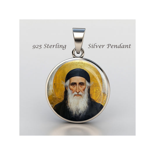 Saint Paisios Catholic sterling silver 925 Christian Medal Patron Pendant image 0