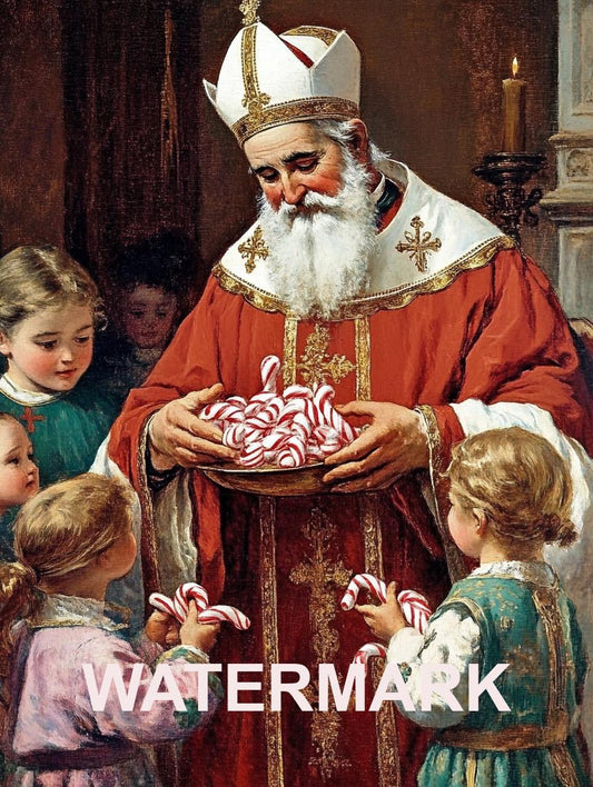 Saint Nicholas of Bari of Myra candles and children  Art Digital Image image 0