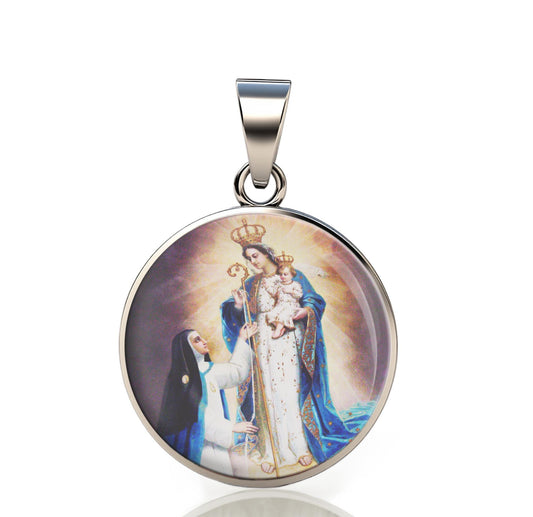 Our Lady Mother Marianna Good Success 925 Sterling Silver Round Pendant Christian Religious Medal Small 20mm