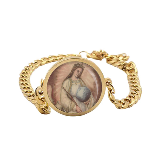 Our Lady Regina Word Curb Bracelet Gold or Silver tone Religious Jewelry Simple Chain