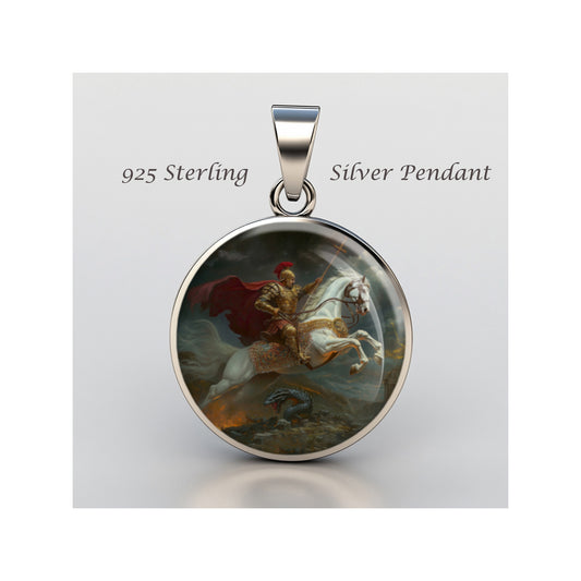 Saint George Catholic sterling silver 925 Christian Medal Patron Pendant image 0