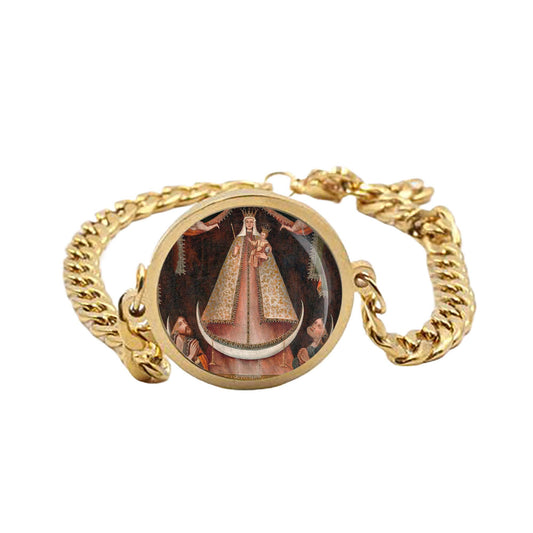 Our Lady Copacabana Curb Bracelet Gold or Silver tone Religious Jewelry Simple Chain