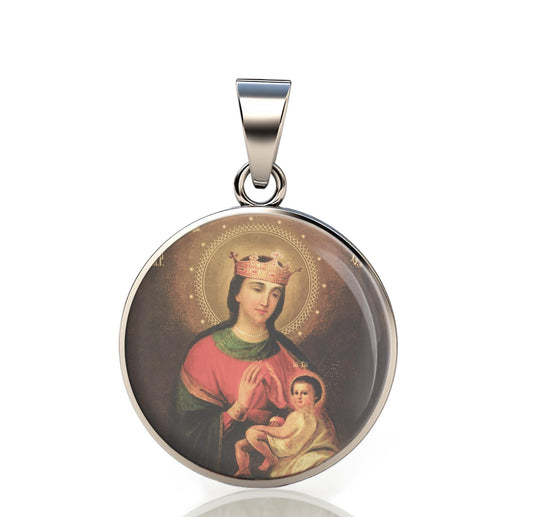 Our Lady Balikinskaya 925 Sterling Silver Round Pendant Christian Religious Medal Small 20mm