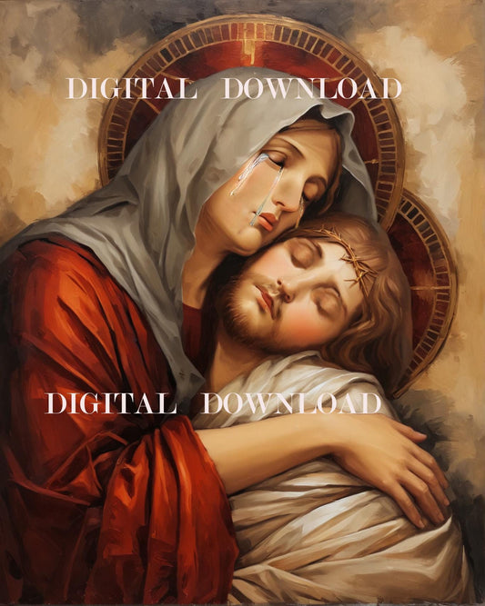 Our Lady of Sorrows Mary with Jesus Print Religious Art Digital Image image 0
