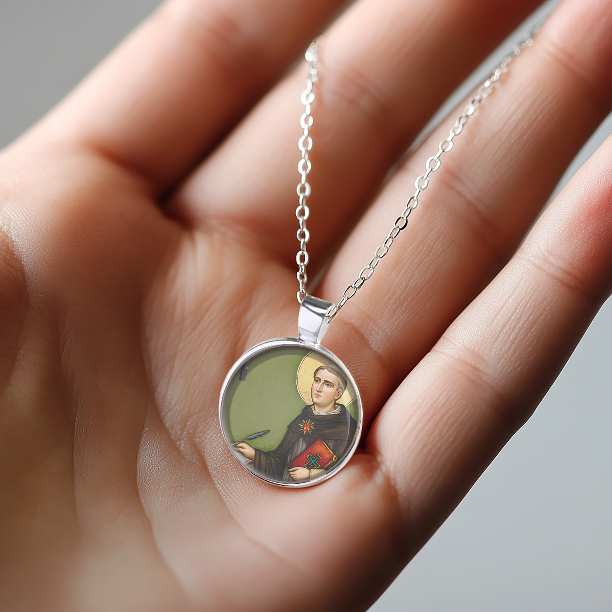 St. Thomas Aquinas Necklace Catholic Saint Pendant Medal image 3