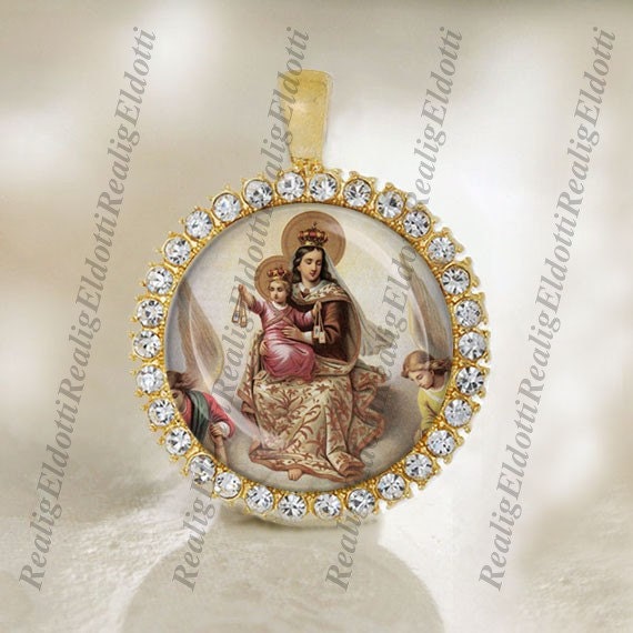 Our Lady of Mount Carmel Religious Christian Catholic Gold Medal Pendant Jewelry