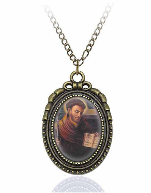 St Nicholas of Tolentino Catholic Necklace Bronze Medal w Chain Oval Pendant Saint