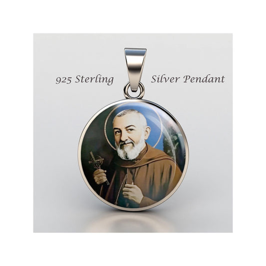 Saint Padre Pio Religious Christian sterling silver 925 Christian Medal Patron Pendant