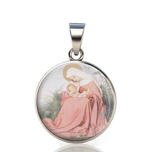 Our Lady Joy 925 Sterling Silver Round Pendant Christian Religious Medal Small 20mm