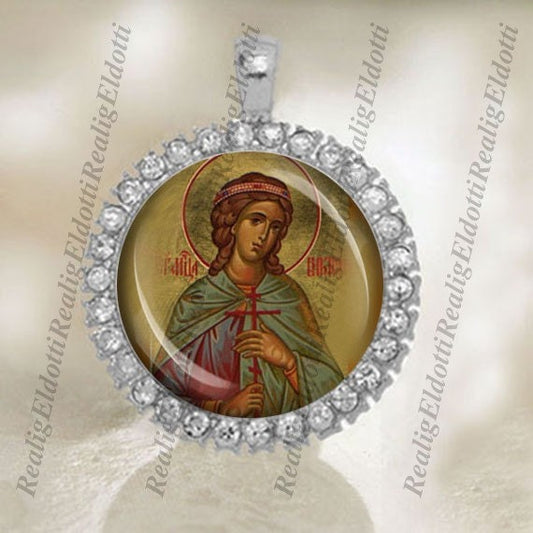 St. Victoria Christian Catholic Silver Tone Medal Cabochon Pendant Jewelry