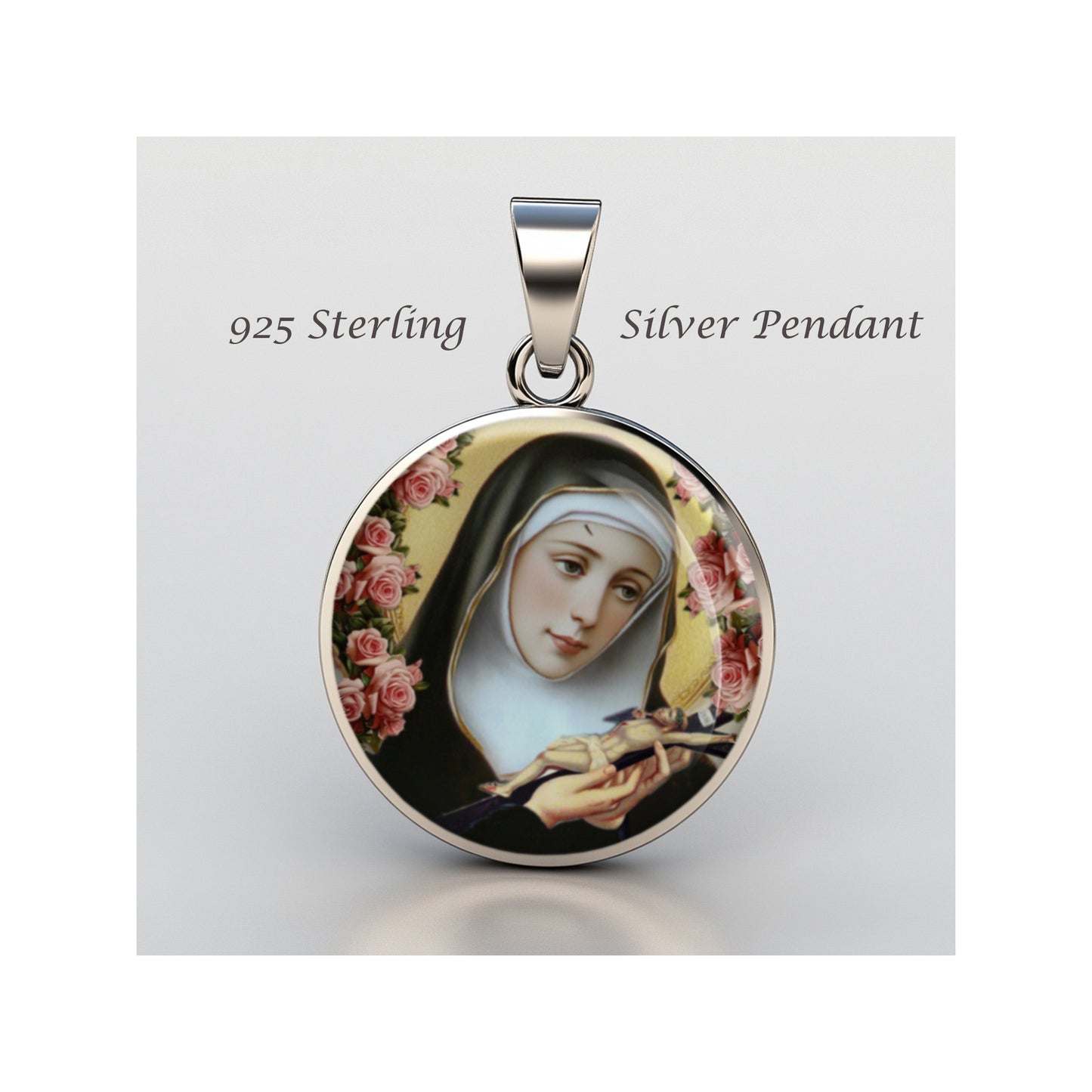 Saint Rita Of Cascia Catholic sterling silver 925 Christian Medal Patron Pendant image 0