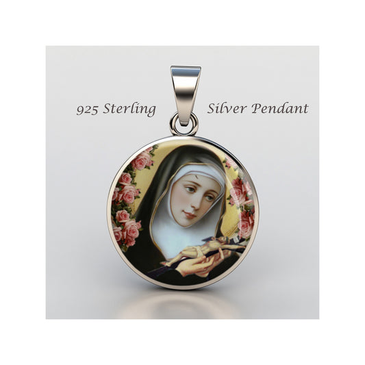 Saint Rita Of Cascia Catholic sterling silver 925 Christian Medal Patron Pendant image 0