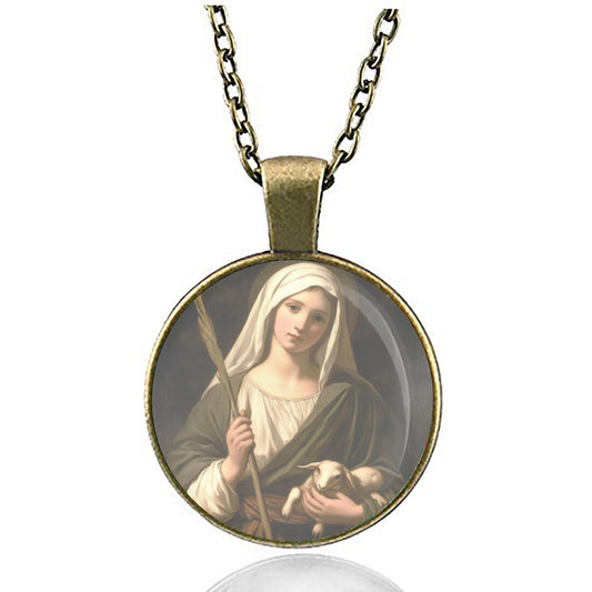 St Agnes Necklace, Patron Saint Pendant, Medal Necklace.