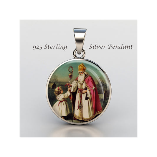 Saint Nicholas Catholic sterling silver 925 Christian Medal Patron Pendant image 0