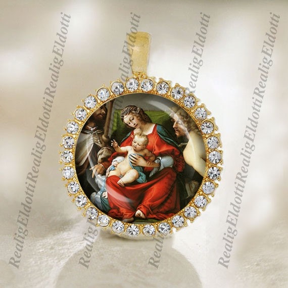 Madonna w/ St Roch and St Sebastian Christian Catholic Gold Tone Pendant Medal