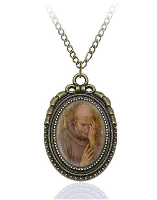 St John Gualbert Catholic Necklace Bronze Medal w Chain Oval Pendant Saint