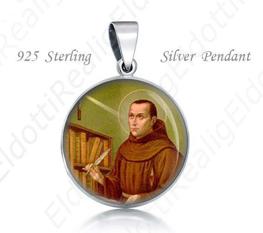 St Charles of Sezze Sterling Silver Pendant. Religious Christian 925 Silver Medal Round 20mm Patron Saint