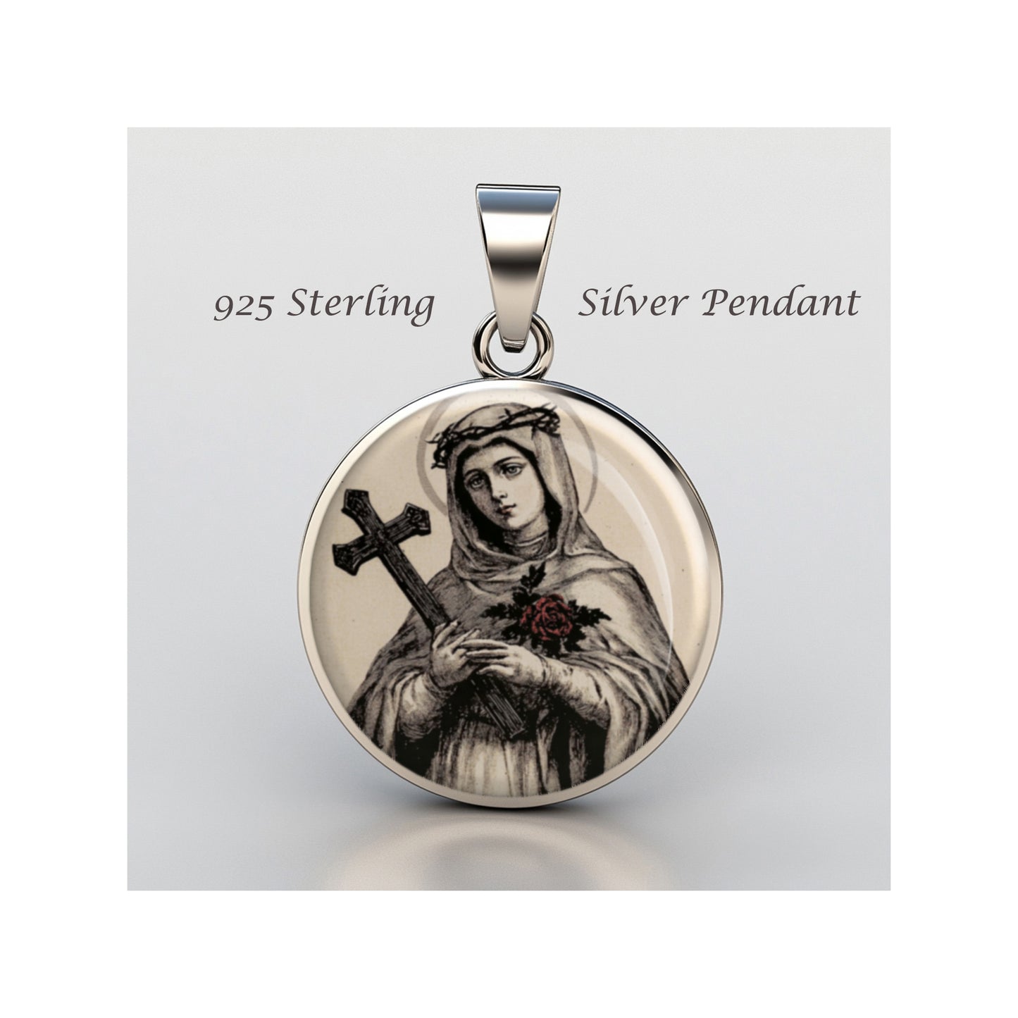 Saint Rose Lima Catholic sterling silver 925 Christian Medal Patron Pendant image 0
