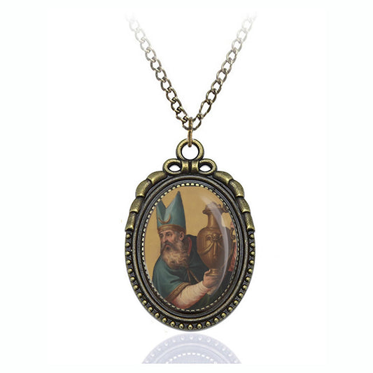 St Aaron Necklace Pendant Jewelry Medal Oval Bronze Pendant