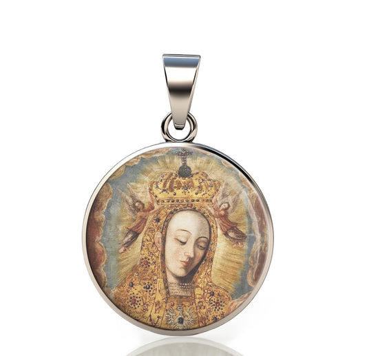 Our Lady Poland 925 Sterling Silver Round Pendant Christian Religious Medal Small 20mm