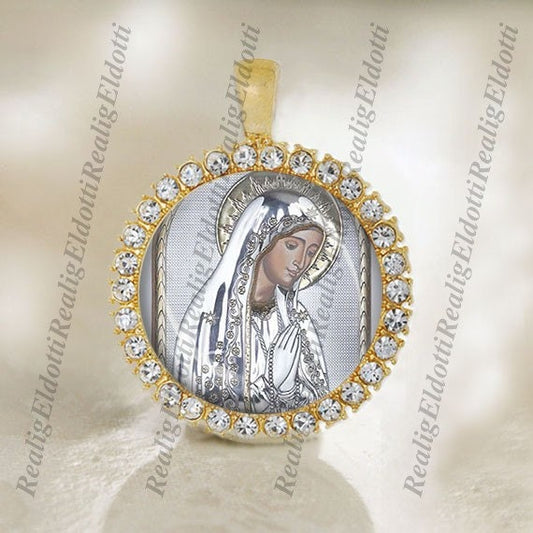 Virgin Mother Mary Praying Orthodox Christian Gold Tone Religious Medal
