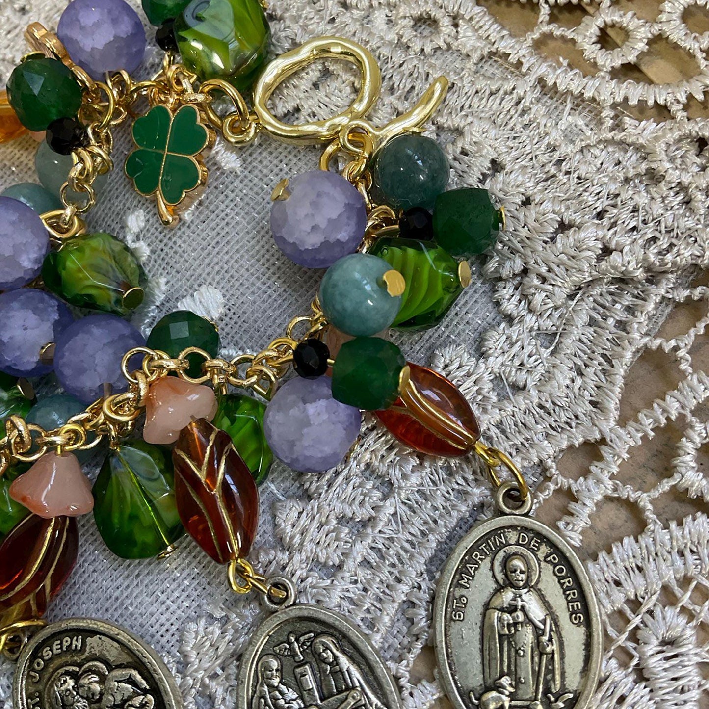 St Dymphna Catholic Bracelet | Aquamarine, Czech Glass beads | Religious Handmade Beaded Bracelet - Custom Size Available!