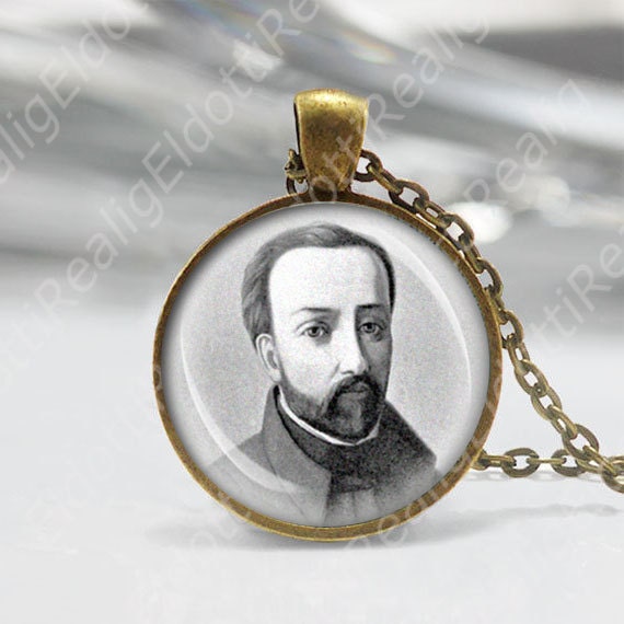 Saint Gabriel Lalemant Jesuit Catholic Necklace Medal Black and White Religious Pendant Bronze Medal 25mm