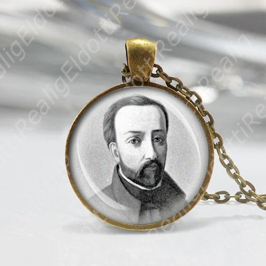 Saint Gabriel Lalemant Jesuit Catholic Necklace Medal Black and White Religious Pendant Bronze Medal 25mm
