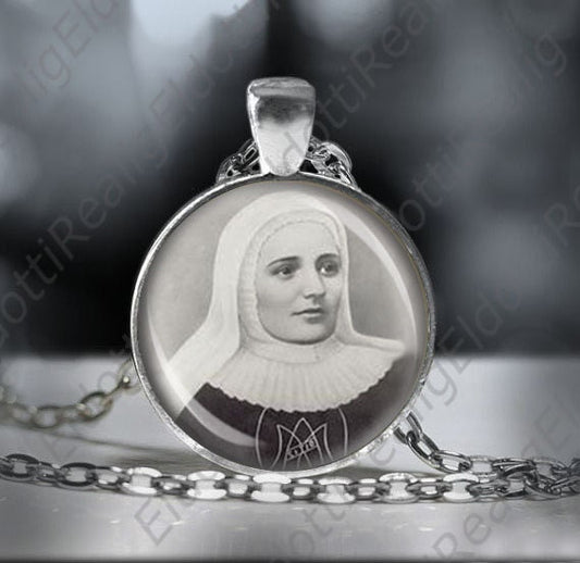 St. Laura Catholic Necklace Christian Medal Black and White Pendant Patron Saint Religious Jewelry