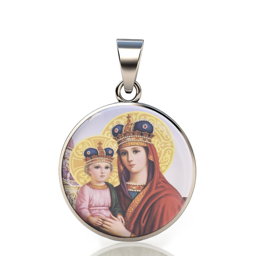 Our Lady Queen Mary 925 Sterling Silver Round Pendant Christian Religious Medal Small 20mm