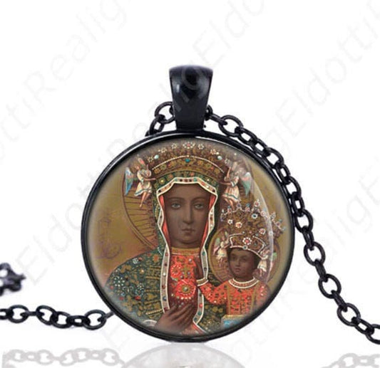 Our Lady of Czestochowa Poland Black Madonna Necklace Jesus Angels Catholic Medal Pendant Chain