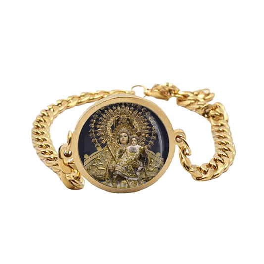 Our Lady Manaoag Mary Curb Bracelet Gold or Silver tone Religious Jewelry Simple Chain
