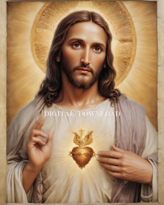 Blessed Sacred Heart of Jesus - Digital Art Print for Spiritual Reflection image 0