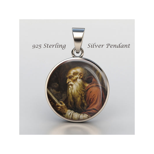 Saint Jerome Catholic sterling silver 925 Christian Medal Patron Pendant image 0