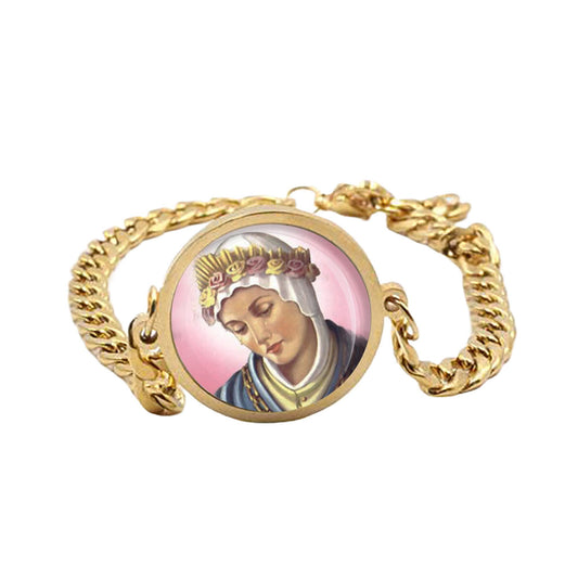 Our Lady Lasalette Curb Bracelet Gold or Silver tone Religious Jewelry Simple Chain