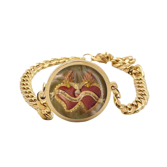 Sacred Heart Curb Bracelet Gold or Silver tone Religious Jewelry Simple Chain