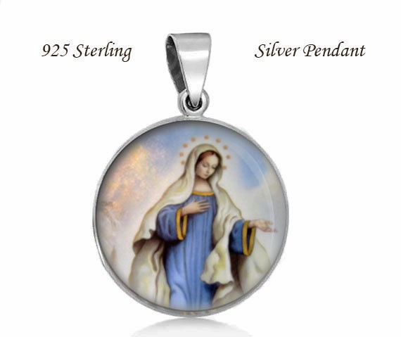 Our Lady of Medjugorje Religious Christian Pendant. Sterling Silver 925 Medal 20mm. Religious Christian Jewelry