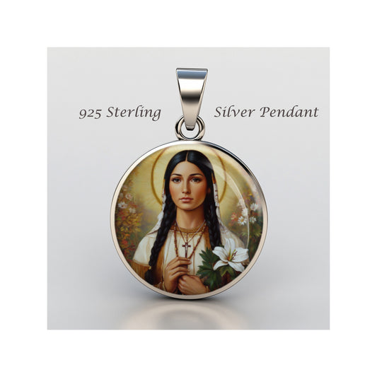 Saint Kateri Tekakwitha Catholic sterling silver 925 Christian Medal Patron image 0