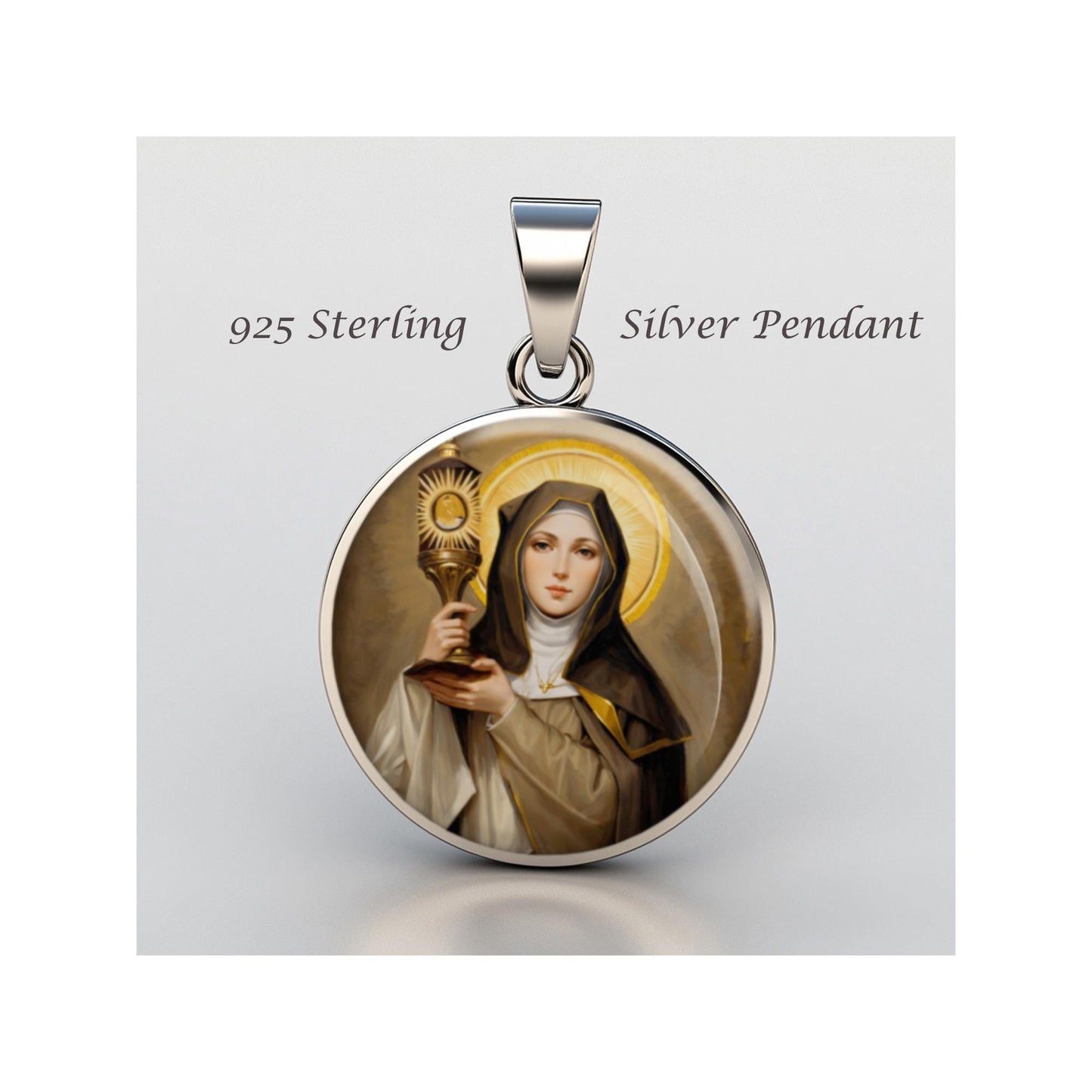 Saint Clare Of Assisi Religious Devotional sterling silver 925 Christian Medal Patron