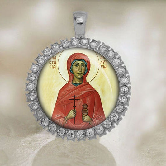 St Anastasia Pendant. Patron Christian Orthodox Silver Tone Medal.