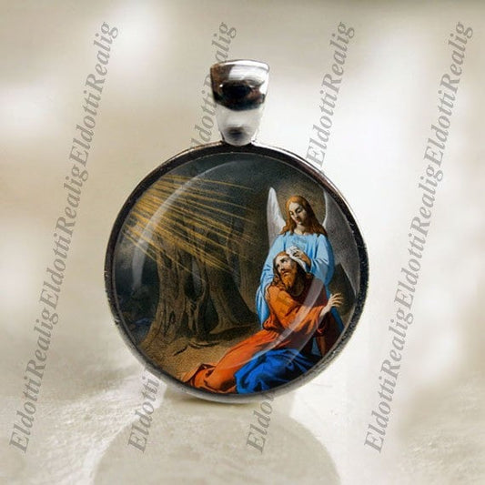 Jesus Agony in the Garden Catholic Silvertone Medal Pendant / Charm Cabochon w Glass Dome