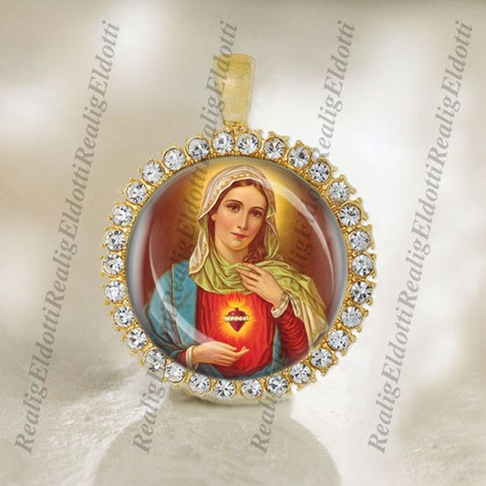 Immaculate Heart of Mary Catholic Gold Tone Christian Religious Medal Pendant