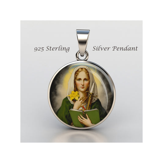 Saint Dymphna Catholic sterling silver 925 Christian Medal Patron Pendant image 0