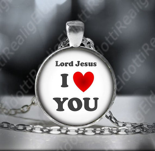 LORD JESUS I Love You. Inspirational Catholic Necklace. Strength Faith Pendant. Catholic Medal.