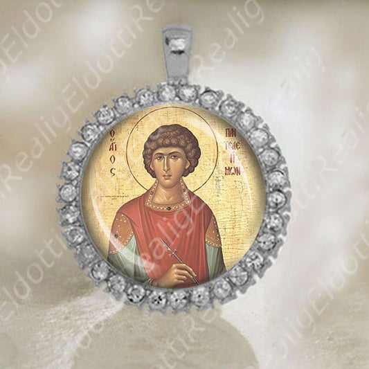 St Panteleimon Medal Christian Orthodox Saint Patron Silver Tone Jewelry