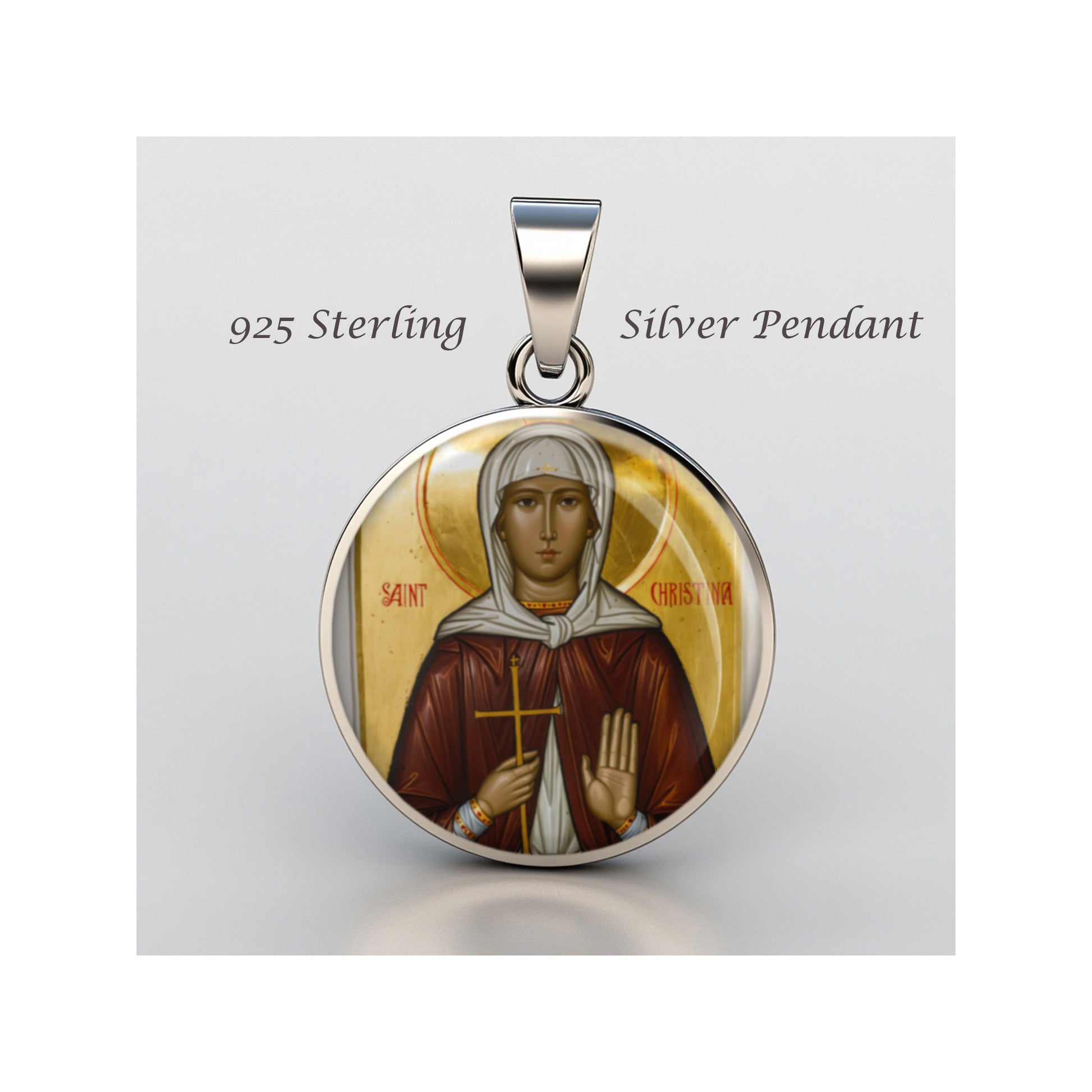 Saint Christina Catholic sterling silver 925 Christian Medal Patron Pendant image 0