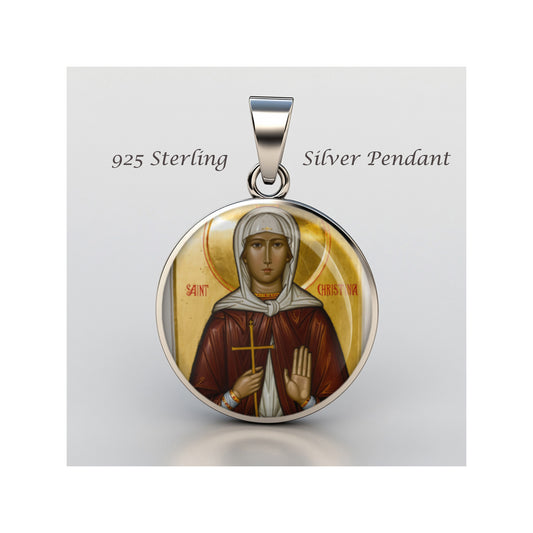 Saint Christina Catholic sterling silver 925 Christian Medal Patron Pendant image 0
