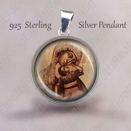 MADONNA AND CHILD Medal 925 Sterling Silver Medal. Mother and Son Pendant Jewelry Medal for Necklace